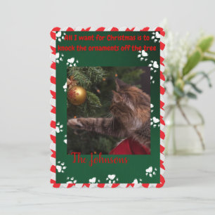 Funny Cat Christmas Card - Ornaments Off The Tree