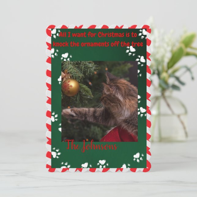 Funny Cat Christmas Card - Ornaments Off The Tree (Standing Front)