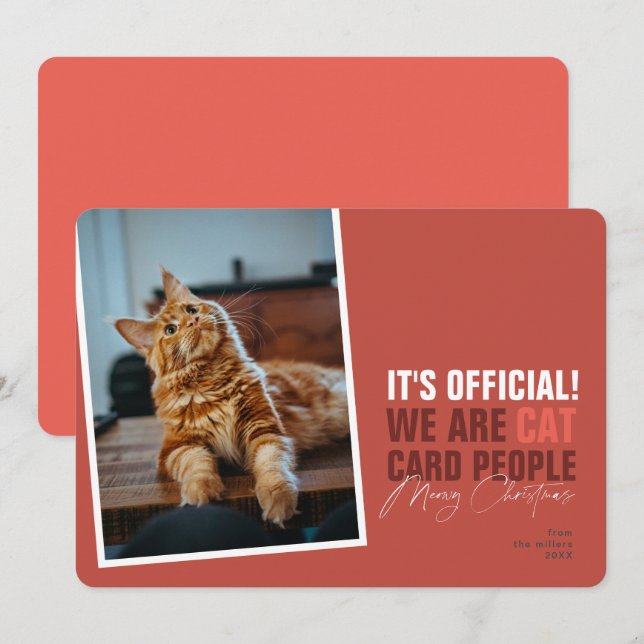 Funny Cat Christmas Card Red Meowy Christmas (Front/Back)