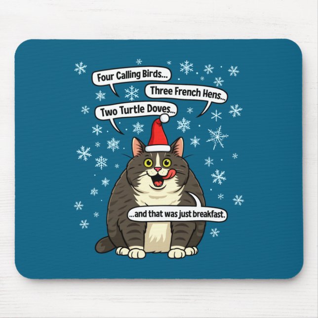 Funny Cat Christmas Carol Meme Merch Santa Hat Kit Mouse Mat (Front)