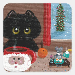 Funny Cat Christmas Creationarts Square Sticker