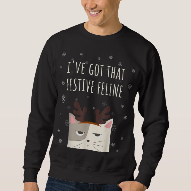 Funny Cat Christmas Festive Feline Sweatshirt (Front)