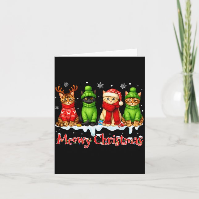 Funny Cat Christmas Holiday Xmas Santa Hat Meowy C Card (Front)
