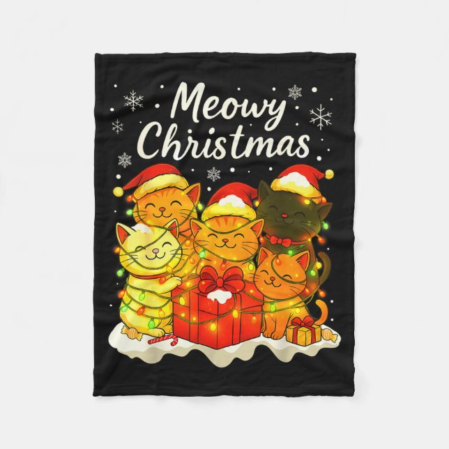 Funny Cat Christmas Holiday Xmas Santa Hat Meowy C Fleece Blanket (Front)