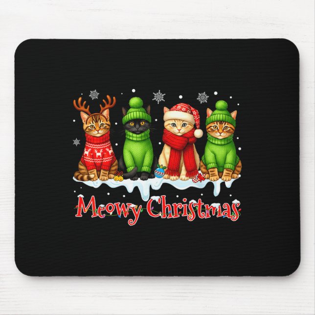 Funny Cat Christmas Holiday Xmas Santa Hat Meowy C Mouse Mat (Front)