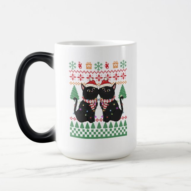Funny Cat Christmas Lights Cats Lover Ugly Xmas  Magic Mug (Left)