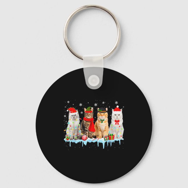 Funny Cat Christmas Lights Reindeer Santa Xmas Kit Key Ring (Front)