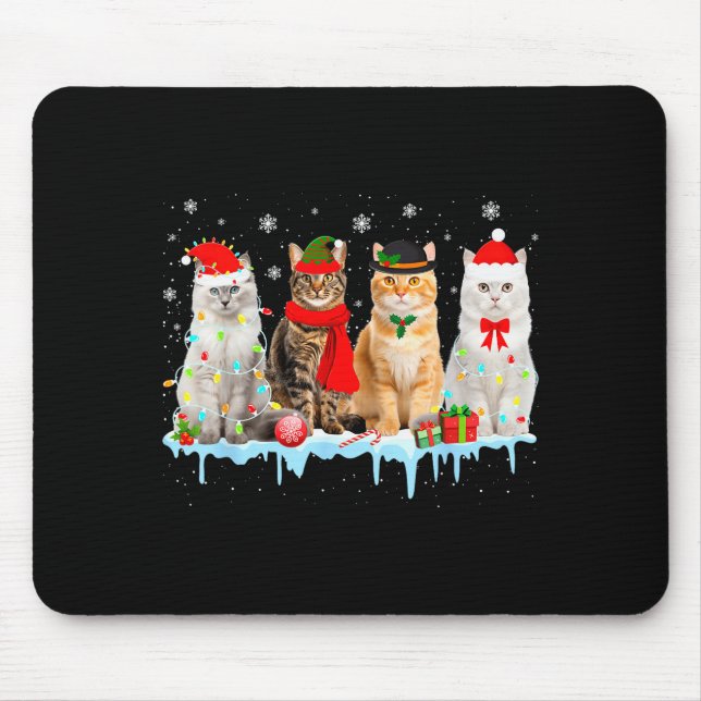 Funny Cat Christmas Lights Reindeer Santa Xmas Kit Mouse Mat (Front)