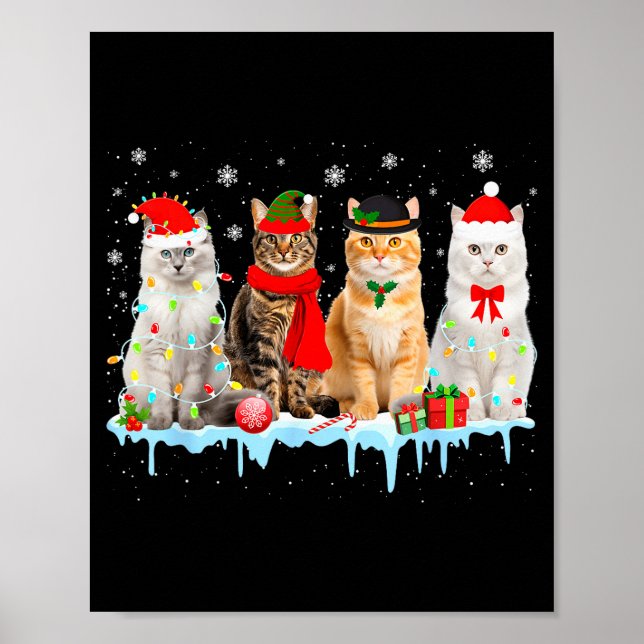 Funny Cat Christmas Lights Reindeer Santa Xmas Kit Poster (Front)