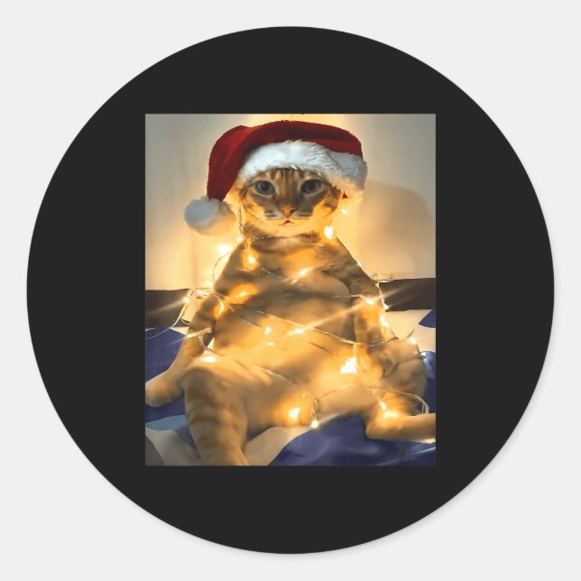 Funny Cat Christmas Meme Shirt Cute Holiday Meme C Classic Round Sticker (Front)