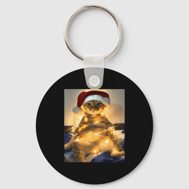 Funny Cat Christmas Meme Shirt Cute Holiday Meme C Key Ring (Front)