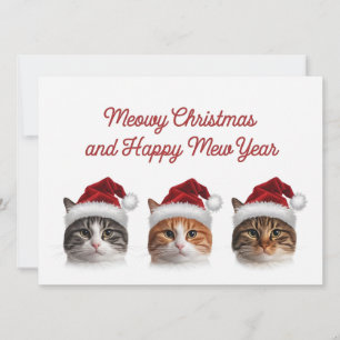 Funny cat christmas meow wearing christmas hat holiday card