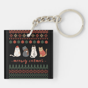 Funny Cat Christmas Pun - Cat Christmas Key Ring