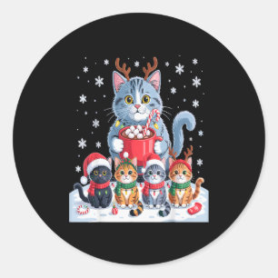 Funny Cat Christmas Shirt Holiday Santa Design  Classic Round Sticker