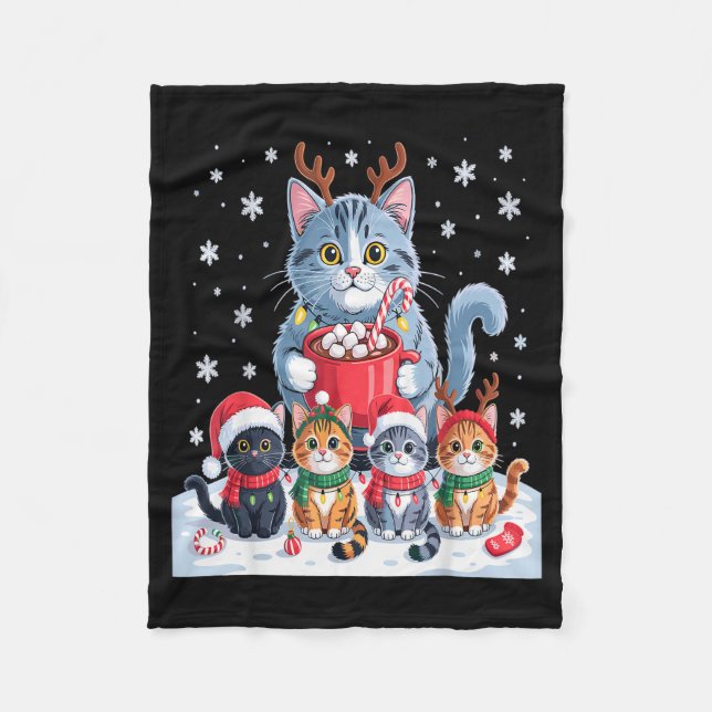 Funny Cat Christmas Shirt Holiday Santa Design  Fleece Blanket (Front)