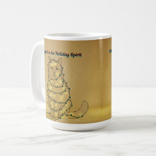 Funny Cat Christmas Tangled in Holiday Lights Coffee Mug