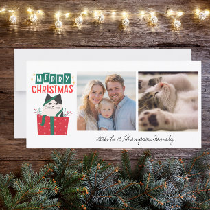 Funny Cat Christmas Tree 2 Photo Meowy Custom Holiday Card