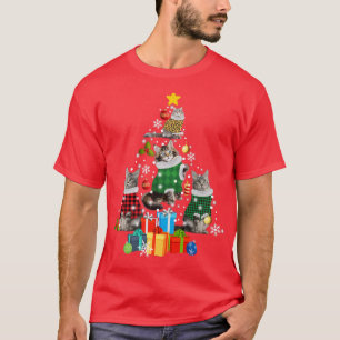 Funny Cat Christmas Tree Buffalo Plaid Holiday Cat T-Shirt