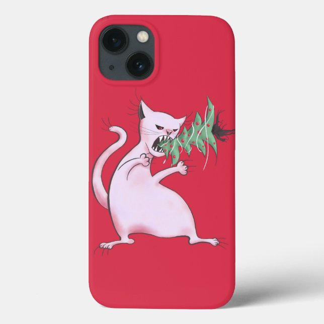 Funny Cat Christmas Tree Eater Holiday Case-Mate iPhone Case (Back)