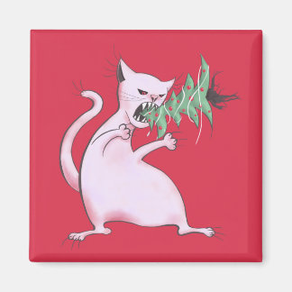 Funny Cat Christmas Tree Eater Holiday Magnet