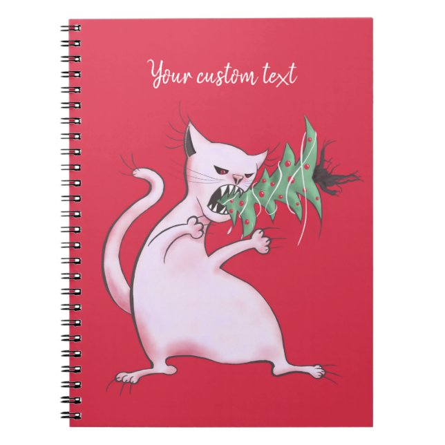 Funny Cat Christmas Tree Eater Holiday Notebook (Front)