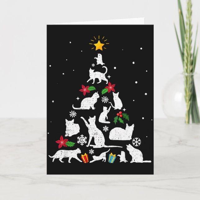 Funny Cat Christmas Tree For Men Women Kids  Card (Front)