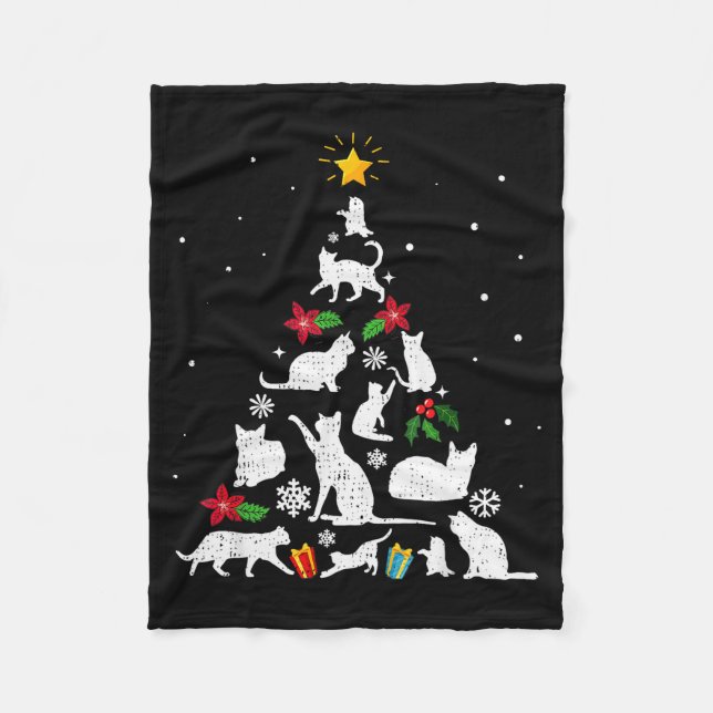 Funny Cat Christmas Tree For Men Women Kids  Fleece Blanket (Front)