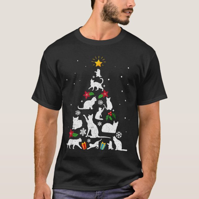 Funny Cat Christmas Tree For Men Women Kids  T-Shirt (Front)
