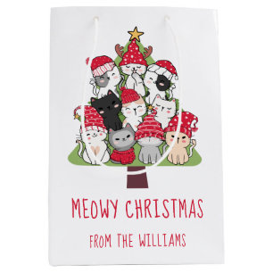Funny Cat Christmas Tree Medium Gift Bag