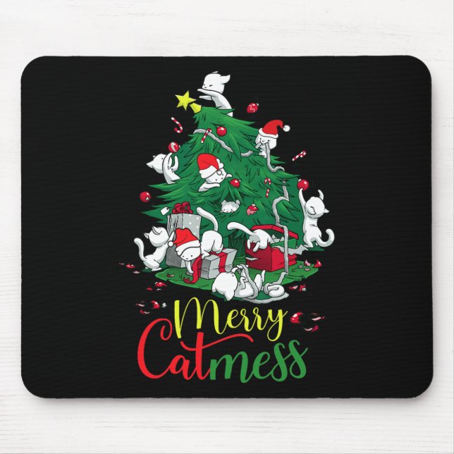Funny Cat Christmas Tree Merry Catmess Cats Lover  Mouse Mat (Front)
