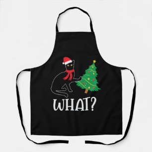 Funny Cat Christmas Tree over Cat What Apron