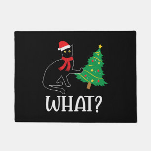 Funny Cat Christmas Tree over Cat What Doormat