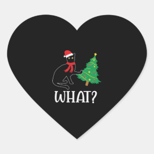 Funny Cat Christmas Tree over Cat What Heart Sticker