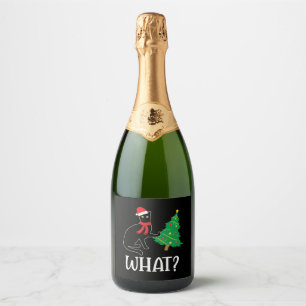 Funny Cat Christmas Tree over Cat What Sparkling Wine Label