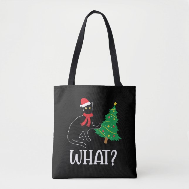 Funny Cat Christmas Tree over Cat What Tote Bag (Front)