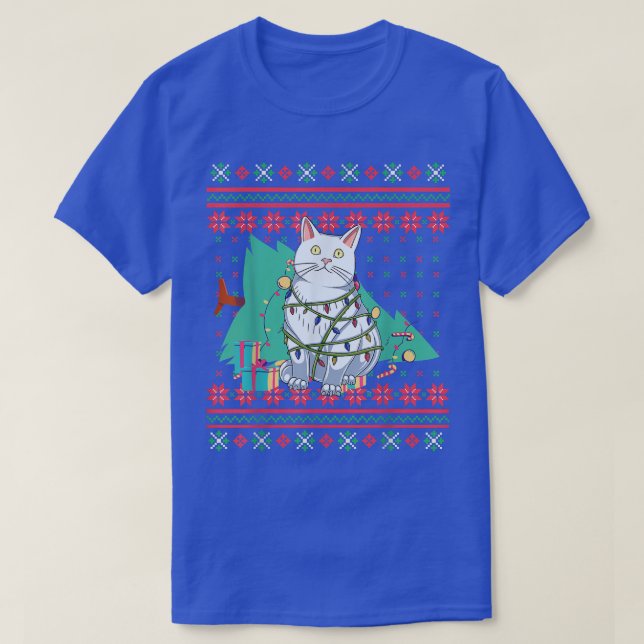 Funny Cat Christmas Tree Ugly Christmas Sweater  (Design Front)