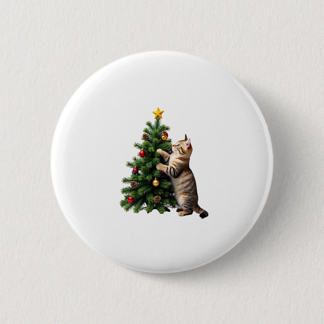 Funny Cat Christmas Tree Xmas Gifts Men Women Kids 6 Cm Round Badge (Front)