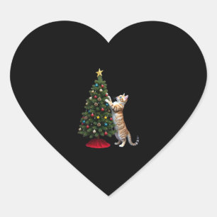 Funny Cat Christmas Tree Xmas Gifts Men Women Kids Heart Sticker