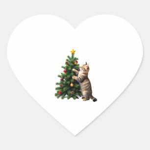 Funny Cat Christmas Tree Xmas Gifts Men Women Kids Heart Sticker
