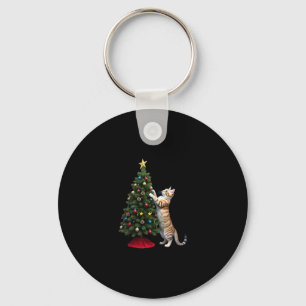 Funny Cat Christmas Tree Xmas Gifts Men Women Kids Key Ring