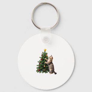 Funny Cat Christmas Tree Xmas Gifts Men Women Kids Key Ring
