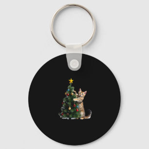 Funny Cat Christmas Tree Xmas Gifts Men Women Kids Key Ring