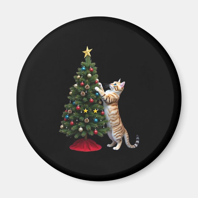 Funny Cat Christmas Tree Xmas Gifts Men Women Kids Magnet (Front)