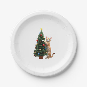Funny Cat Christmas Tree Xmas Gifts Men Women Kids Paper Plate