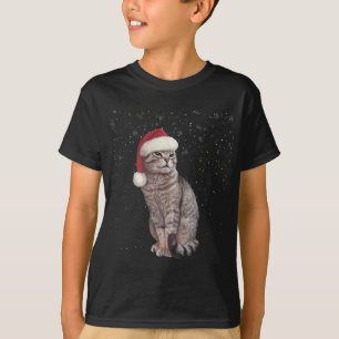 Funny Cat Christmas Wearing A Christmas Hat T-Shirt