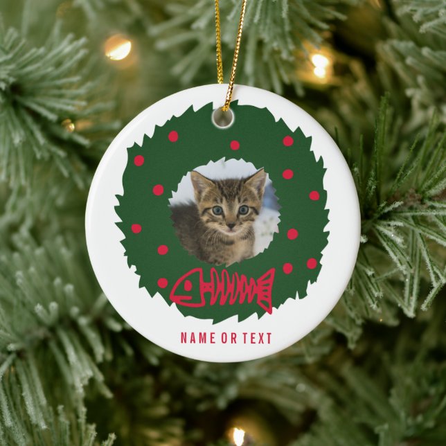 Funny Cat Christmas Wreath With Your Cat's Photo Ceramic Tree Decoration (Tree)