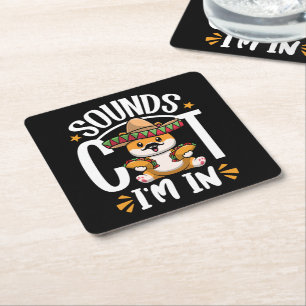 Funny Cat Cinco De Mayo Gift Sombrero Tacos Lover Square Paper Coaster