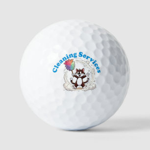 Funny Cat Cleaning with Colorful Feather Brusht Golf Balls