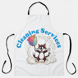 Funny Cat Cleaning with Colourful Feather Brusht Apron