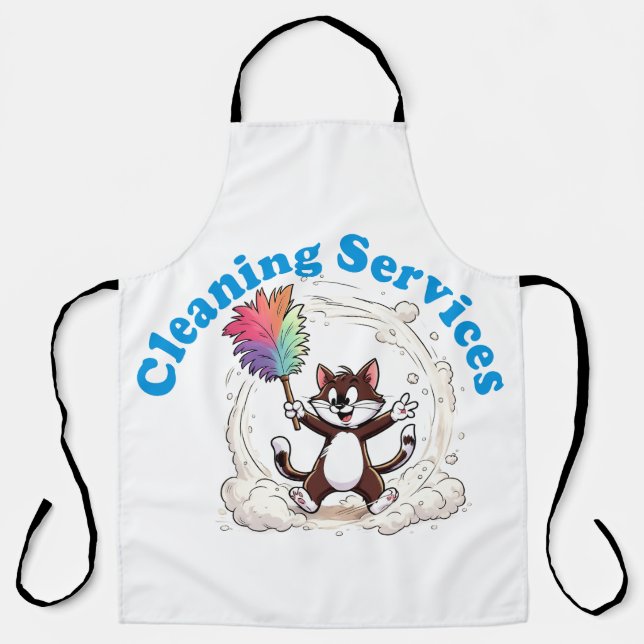 Funny Cat Cleaning with Colourful Feather Brusht Apron (Front)
